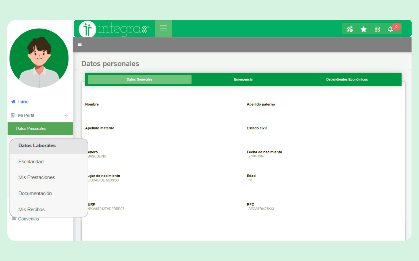 Vista de administración